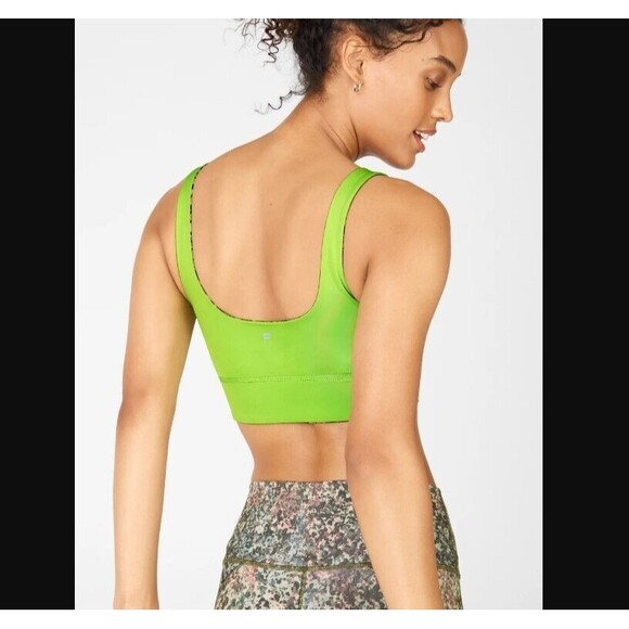 Fabletics Reversible Sports Bra XXS 0-2 Harlyn Earthen Brown Lime Green Citrus - Picture 10 of 16
